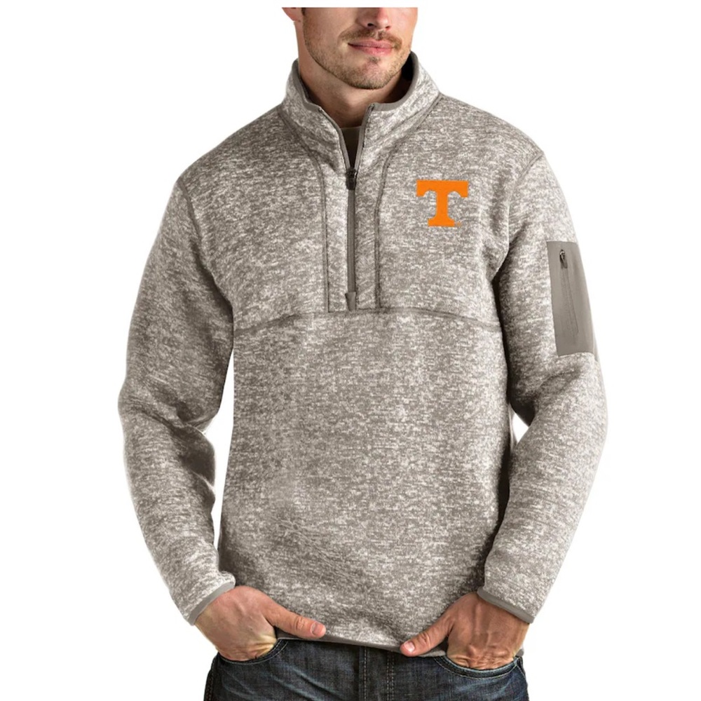 Men’s Antigua Fortune Half-Zip Long Sleeve Pullover Oatmeal Small Tennessee Vols